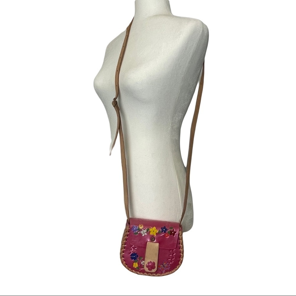 Tooled Pink Leather Mini Cross Body Bag